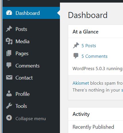 Wordpress Dashboard Sidebar menu